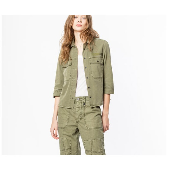 Zadig and Voltaire Toast Mili Green Military Shacket Shirt Size XS - Picture 1 of 14